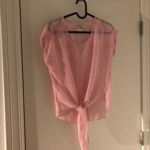 Pink sheer blouse with a tie front